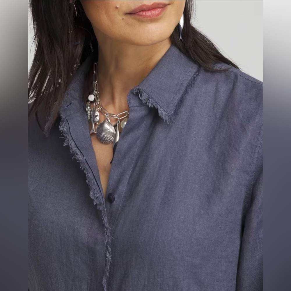 🐣Chico's Classic linen fringe gray Button Down Shirt size 4/us 20 GUC - Picture 3 of 10